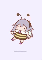 Rule 34 | 1girl, absurdres, alternate costume, bee costume, bee hair ornament, bee wings, blush stickers, chest jewel, chibi, flying, full body, grey hair, hair flaps, highres, hololive, hololive english, koseki bijou, long hair, outstretched arms, phdpigeon, pun, shadow, simple background, smile, solid circle eyes, solo, spread arms, virtual youtuber