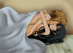 Rule 34 | akiyama mio, highres, k-on!, kiss, nude, on bed, tainaka ritsu, under covers, yuri