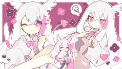Rule 34 | absurdres, demon girl, hatsushiro mamimu, heart, heart tail, highres, holding, holding knife, hyuni (character), indie virtual youtuber, kitchen knife, knife, multicolored hair, owl girl, pink eyes, pink hair, pink ribbon, ribbon, school uniform, tail, two-tone hair, white hair