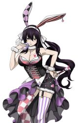 Rule 34 | 1girl, animal costume, black hair, breasts, cleavage, fairy tail, large breasts, long hair, marcoricoso, rabbit costume, rabbit ears, seductive smile, smile, ultear milkovich