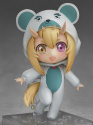 Rule 34 | 1girl, blonde hair, blush, borrowed character, brown eyes, chibi, commission, eyebrows, fang, full body, heterochromia, looking at viewer, medium hair, nendoroid, open mouth, original, outstretched arms, purple eyes, shiori2525, smile, solo, thick eyebrows