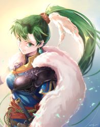 Rule 34 | 1girl, bad id, bad pixiv id, closed mouth, dated, earrings, fire emblem, fire emblem: the blazing blade, fire emblem heroes, green eyes, green hair, haraitai, highres, jewelry, long hair, lyn (fire emblem), nintendo, ponytail, sheath, sheathed, short sleeves, solo, sword, upper body, weapon