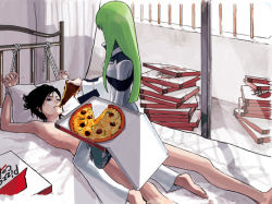 Rule 34 | 00s, 1boy, 1girl, aturou0129, barefoot, bdsm, bed, bodysuit, bondage, bound, bound wrists, c.c., clothed female nude male, clothed on nude, code geass, feeding, feet, femdom, food, force-feeding, girl on top, green hair, hetero, lelouch vi britannia, light rays, long hair, nude, pillow, pizza, pizza hut, product placement, rape, rope, satire, soles, straitjacket, sunbeam, sunlight, toes, you gonna get raped