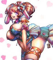 Rule 34 | 1girl, ahoge, animal ears, asymmetrical legwear, between breasts, between legs, blue bow, blue dress, blush, bodice, bonnie (bunny gif), bow, breasts, bunny ayumi, bunny ayumi (vtuber), carrot hair ornament, colored shadow, commentary, corset, cowboy shot, cross-laced clothes, cross-laced top, double bun, dress, english commentary, finger to mouth, floppy ears, food-themed hair ornament, garter belt, gold trim, hair between eyes, hair bow, hair bun, hair ornament, hand between legs, heart, heart-shaped pupils, heart hair ornament, highres, indie virtual youtuber, komatsuzaki rui (style), large breasts, looking at viewer, minster (dooke), off-shoulder dress, off shoulder, one eye closed, open mouth, orange hair, own hands together, plaid, rabbit ears, rabbit girl, rabbit tail, real life, shadow, short hair, short sleeves, short twintails, sideboob, sidelocks, signature, simple background, skindentation, smile, smiley face, solo, standing, striped, striped bow, symbol-shaped pupils, tail, thank you, thick thighs, thighhighs, thighs, twintails, two-tone bow, underbust, uneven legwear, valentine, virtual youtuber, white background, white bow