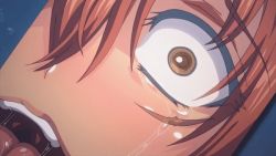 Rule 34 | 1girl, ahegao, animated, animated gif, brown hair, genderswap, genderswap (mtf), lips, office takeout, ponytail, residence, saliva, tatsumi (producer), teeth, tongue, tongue out, yellow eyes