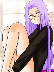 Rule 34 | 00s, bad id, bad pixiv id, bottomless, fate/stay night, fate (series), glasses, long hair, medusa (fate), medusa (rider) (fate), morinokomichi, official alternate costume, solo, square pupils, very long hair