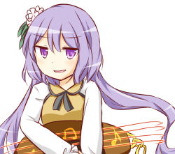 Rule 34 | &gt;:d, 1girl, :d, beamed quavers, biwa lute, blush, disdain, flower, hair flower, hair ornament, instrument, looking at viewer, lute (instrument), musical note, open mouth, puchimirin, purple eyes, purple hair, quaver, short hair with long locks, simple background, smile, smug, solo, staff (music), touhou, tsukumo benben, v-shaped eyebrows