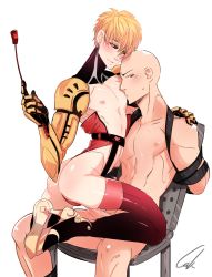 Rule 34 | 2boys, abs, erection, genos, highres, male focus, multiple boys, muscular, naughty face, nude, one-punch man, penis, restrained, saitama (one-punch man), sitting, sitting on person, smile, straddling, tagme, undressing, yaoi