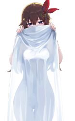 Rule 34 | 1girl, bed sheet, blue eyes, blush, bow, breasts, brown hair, cloud, commentary, commentary request, covering own mouth, cowboy shot, dalcom, hair between eyes, hair bow, hair ornament, head tilt, highres, holding, holding sheet, hololive, horizon, large breasts, legs together, long hair, looking at viewer, naked sheet, nose blush, red bow, sidelocks, silhouette, simple background, simple bird, solo, star (symbol), star hair ornament, straight-on, symbol-only commentary, thigh gap, thighs, tokino sora, virtual youtuber, white background, wide hips