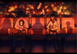 Rule 34 | 10s, 1boy, 2girls, age comparison, bad id, bad twitter id, brown eyes, brown hair, bukimi isan, crying, crying with eyes open, dark, dress shirt, dual persona, father and daughter, idolmaster, idolmaster million live!, kitazawa shiho, light particles, long hair, multiple girls, neck ribbon, red theme, ribbon, sad, shadow, shirt, sitting, sitting on lap, sitting on person, skirt, smile, stuffed toy, tears, theater, time paradox, aged down