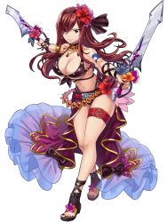 Rule 34 | 1girl, bad id, bad pixiv id, bikini, black bikini, black hairband, black ribbon, breasts, brown eyes, brown hair, brown nails, choker, cleavage, earrings, erza scarlet, fairy tail, floating hair, flower, full body, hair between eyes, hair flower, hair ornament, hair ribbon, hairband, hibiscus, holding, holding sword, holding weapon, jewelry, large breasts, long hair, looking at viewer, nail polish, navel, outstretched arms, purple flower, red flower, ribbon, sarong, shiny skin, smile, solo, standing, swimsuit, sword, tattoo, thigh strap, toenail polish, toenails, transparent background, underboob, very long hair, weapon