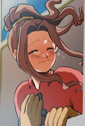 Rule 34 | 1girl, brown eyes, brown hair, closed eyes, crying with eyes closed, digimon, female focus, highres, long hair, smile, solo, tachikawa mimi