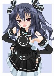 Rule 34 | 10s, 1girl, ahhien, atsuhien, bad id, bad pixiv id, black hair, blush, breasts, detached sleeves, dress, elbow gloves, gloves, hair ornament, hair ribbon, hands on own hips, heart, heart-shaped pupils, highres, looking at viewer, neptune (series), red eyes, ribbon, simple background, small breasts, solo, symbol-shaped pupils, twintails, two side up, uni (neptunia)
