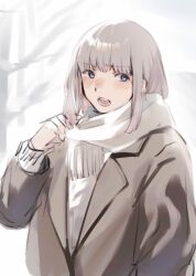 Rule 34 | 1boy, adjusting clothes, adjusting scarf, alternate costume, beige jacket, blonde hair, blue eyes, blush, breath, commentary request, fate/grand order, fate (series), highres, jacket, light particles, looking at viewer, male focus, medium hair, nose blush, oberon (fate), open clothes, open jacket, open mouth, outdoors, pulling at clothes, sausu hitori, scarf, solo, steam from mouth, sweater, tagme, teeth, trap, upper body, white scarf, white sweater, winter, winter clothes