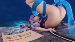 Rule 34 | 1girl, 2021, 3d, anal, animated, bottomless, double penetration, genshin impact, highres, keqing (genshin impact), long hair, mihoyo, monster, pale skin, purple eyes, purple hair, pussy, sex, slime (genshin impact), sound, stomach bulge, tentacle sex, tentacles, twintails, uncensored, vaginal, vicineko, video