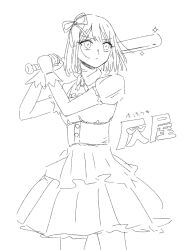 Rule 34 | 1girl, baseball bat, closed mouth, commentary request, corset, dress, gloves, hair ribbon, holding, holding baseball bat, original, puffy short sleeves, puffy sleeves, ribbon, sakashima 0822, short hair, short sleeves, sketch, solo, sparkle, translation request