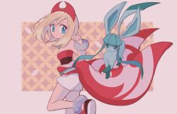 Rule 34 | 1girl, aqua eyes, artist name, ass, bare shoulders, blonde hair, blue eyes, blue hair, border, bracelet, breasts, clenched hand, closed mouth, creatures (company), female focus, flute, from behind, game freak, gen 4 pokemon, glaceon, hairband, hand up, highres, instrument, irida (pokemon), jewelry, leg up, legs, lemonade kokoi, long hair, looking at another, looking at viewer, looking back, medium hair, multicolored hair, nintendo, outside border, pink border, pokemon, pokemon (creature), pokemon legends: arceus, red hairband, red shirt, shirt, shoes, short shorts, shorts, sidelocks, signature, small breasts, standing, standing on one leg, strapless, strapless shirt, tube top, twintails, twitter username, two-tone hair, v-shaped eyebrows, white footwear, white shorts
