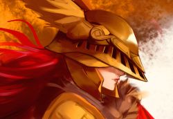 Rule 34 | 1girl, closed mouth, elden ring, from side, helmet, highres, long hair, malenia blade of miquella, portrait, profile, red hair, solo, vergil mon, winged helmet