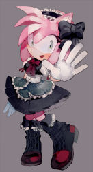 Rule 34 | 1girl, amy rose, aoki6311, gothic lolita, lolita fashion, looking at viewer, open mouth, pink hair, sonic (series)
