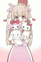 Rule 34 | + +, 1girl, brown hair, cinnamoroll, crown, hugging doll, fang, gloves, heart, hello kitty, hello kitty (character), highres, kamo (kamonabe 44), long hair, looking at viewer, my melody, natori sana, hugging object, onegai my melody, open mouth, red eyes, sana channel, sanrio, skin fang, smile, solo, stuffed toy, two side up, upper body, virtual youtuber, white gloves