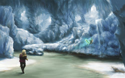 Rule 34 | 1boy, 1girl, bad id, bad pixiv id, blonde hair, cave, coz (commit), fairy, fantasy, ice, nature, scenery, walking