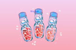 Rule 34 | absurdres, artist name, bottle, drink, gradient background, heart, highres, meyoco, no humans, object focus, original, pink background, pink theme, ramune