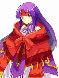 Rule 34 | 1girl, bare shoulders, closed mouth, expressionless, fire emblem, fire emblem: radiant dawn, gotchi (ewdr3454), headband, highres, long hair, looking at viewer, nintendo, parted bangs, purple hair, red headband, robe, sanaki kirsch altina, shirt, simple background, sleeveless, sleeveless shirt, solo, very long hair, white background, yellow eyes