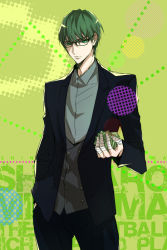 1boy bandages glasses green_eyes green_hair hachini kuroko_no_basuke male_focus matching_hair/eyes midorima_shintarou solo