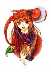 Rule 34 | 00s, animal ears, apple, brown eyes, brown hair, dress, fang, food, fruit, holo, long hair, minakami junta, sitting, spice and wolf, tail, wolf ears, wolf tail