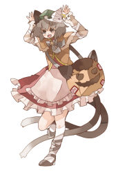 Rule 34 | 1girl, animal ears, bad id, bad pixiv id, brown eyes, brown hair, cat ears, cat girl, cat tail, chachi, chachi (azuzu), chen, earrings, fangs, female focus, full body, hat, jack-o&#039;-lantern, jewelry, multiple tails, open mouth, pumpkin, simple background, skull, solo, tail, touhou, white background