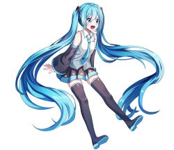 Rule 34 | 1girl, :d, absurdly long hair, absurdres, black footwear, black skirt, black sleeves, blue eyes, blue hair, blue necktie, boots, collared shirt, detached sleeves, floating hair, full body, hair between eyes, hair ornament, hatsune miku, highres, ille (xcpa7325), long hair, long sleeves, miniskirt, necktie, open mouth, pleated skirt, shirt, skirt, sleeveless, sleeveless shirt, smile, solo, thigh boots, thighhighs, twintails, v-shaped eyebrows, very long hair, vocaloid, white shirt, wing collar, zettai ryouiki