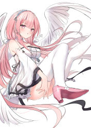 Rule 34 | 1girl, :o, absurdres, azur lane, blush, breasts, detached sleeves, dress, hair ornament, highres, large breasts, long hair, long sleeves, looking at viewer, parted lips, perseus (azur lane), pink eyes, pink hair, rafumu (pigmoore369), ribbon, simple background, solo, thighhighs, twintails, very long hair, white background, white dress, white thighhighs