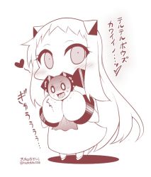 Rule 34 | 0 0, 10s, 1girl, abyssal ship, blush, chibi, commentary request, contemporary, covered mouth, dress, heart, horns, kantai collection, long hair, mittens, monochrome, northern ocean princess, solo, sweat, teruterubouzu, translation request, trembling, twitter username, yamato nadeshiko