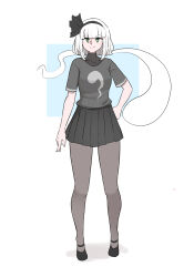 Rule 34 | 1girl, alternate costume, black footwear, black hairband, black skirt, closed mouth, commentary, commission, english commentary, full body, ghost, green eyes, grey hair, hairband, highres, konpaku youmu, konpaku youmu (ghost), looking at viewer, mata (matasoup), short hair, skirt, smile, solo, standing, touhou