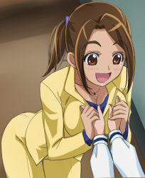 Rule 34 | 10s, 2girls, :d, age difference, aoki reika, bent over, blazer, blush, grabbing another&#039;s breast, breast press, breasts, brown eyes, brown hair, cleavage, cowboy shot, dutch angle, formal, grabbing, guided breast grab, guiding hand, happy, haruyama kazunori, high ponytail, holding hands, indoors, jacket, jewelry, large breasts, leaning forward, long sleeves, looking at another, looking down, multiple girls, open mouth, out of frame, pant suit, pants, pendant, ponytail, precure, sasaki namie, school uniform, shirt, sidelocks, smile, smile precure!, solo focus, suit, teacher, teacher and student, thigh gap, yuri