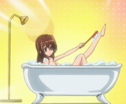Rule 34 | 1girl, bath, bathing, bathtub, breasts, brown hair, feet, hayate no gotoku!, lather, legs, long hair, maria (hayate no gotoku!), nude, red eyes, scrubber