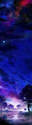 Rule 34 | 108, absurdres, animal, bush, cloud, dark, deer, forest, full moon, highres, lake, moon, nature, night, night sky, no humans, original, reflection, ripples, scenery, sky, star (sky), starry sky, twilight, water