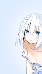 Rule 34 | 1girl, bare shoulders, blue eyes, breasts, date a live, highres, looking at viewer, medium breasts, parted lips, short hair, solo, tobiichi origami, white hair