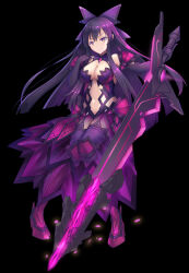 Rule 34 | 1girl, absurdres, alternate costume, armor, armored dress, bow, breasts, dark persona, date a live, dress, full body, hair bow, highres, large breasts, long hair, looking at viewer, metalixix, navel, purple dress, purple eyes, purple footwear, purple hair, solo, sword, weapon, yatogami tenka, yatogami tooka
