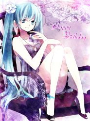 Rule 34 | 1girl, aqua eyes, aqua hair, bad id, bad pixiv id, bow, hair bow, happy birthday, hatsune miku, high heels, highres, legs, long hair, looking at viewer, open shoes, shoes, sitting, skirt, smile, solo, sss3, twintails, very long hair, vocaloid