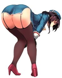 Rule 34 | 1girl, ass, bent over, black thighhighs, full body, garter straps, hat, heels, high heels, huge ass, kantai collection, red eyes, solo, takao (kancolle), thick thighs, thighhighs, thighs, third-party edit, utopia