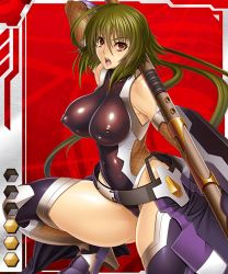 Rule 34 | 00s, 1girl, asagiri, bodysuit, breasts, card (hr), card (medium), card (red-hr), curvy, covered erect nipples, green hair, huge breasts, lilith-soft, long hair, looking at viewer, open mouth, red eyes, shijo kisaragi, skin tight, solo, taimanin (series), taimanin asagi, taimanin asagi battle arena all card gallery, taimanin asagi kessen arena, thick thighs, thighs, wide hips