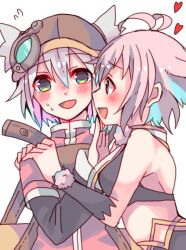 Rule 34 | 2girls, 69871, absurdres, blue eyes, blush, hand on another&#039;s face, heart, highres, hug, multiple girls, open mouth, pink eyes, pink hair, pratty, short hair, smile, sugarette, summon night, summon night: swordcraft story, two side up, white background, white hair, yuri