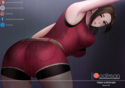 Rule 34 | 1girl, ass, bent over, bike shorts, blush, breasts, brown hair, capcom, claire redfield, from behind, gantsuki, green eyes, leaning, leaning forward, long hair, looking at viewer, parted lips, rain, resident evil, resident evil 2, resident evil 2 (remake), shorts, smile, solo