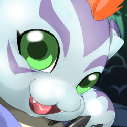 Rule 34 | claws, digimon, digimon (creature), fang, gomamon, green eyes, open mouth, solo, tongue