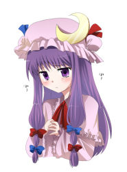 Rule 34 | 1girl, bad id, bad pixiv id, blush, crescent, crying, crying with eyes open, female focus, hat, long hair, looking down, marimo danshaku, marimozuku, own hands together, patchouli knowledge, purple eyes, purple hair, sad, simple background, solo, tears, touhou, upper body
