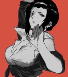 Rule 34 | 1girl, breasts, cowboy bebop, faye valentine, female focus, hairband, highres, kithul-pani, simple background, solo, tagme