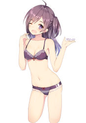 Rule 34 | 10s, 1girl, ahoge, gin00, hagikaze (kancolle), head tilt, highres, kantai collection, panties, purple panties, simple background, solo, underwear, underwear only, white background