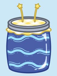 Rule 34 | blue background, bunty, food focus, highres, jam, jar, jelly hoshiumi, lid, liquid, no humans, phase connect, plaid, simple background, star (symbol)