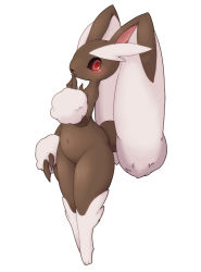 Rule 34 | animal ears, bad id, bad pixiv id, black sclera, colored sclera, creatures (company), curvy, eyebrows, furry, game freak, gen 4 pokemon, higoro, long hair, lopunny, navel, nintendo, plump, pokemon, pokemon (creature), rabbit ears, rabbit girl, red eyes, simple background, solo, tail, thick eyebrows, thick thighs, thighs, white background